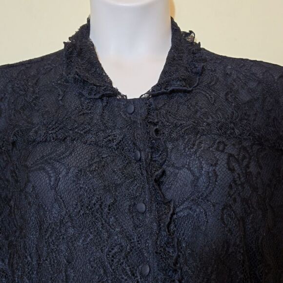 Claudia Richards Regencycore Black Lace Button Front Blouse Goth Whimsigothic - Picture 5 of 15